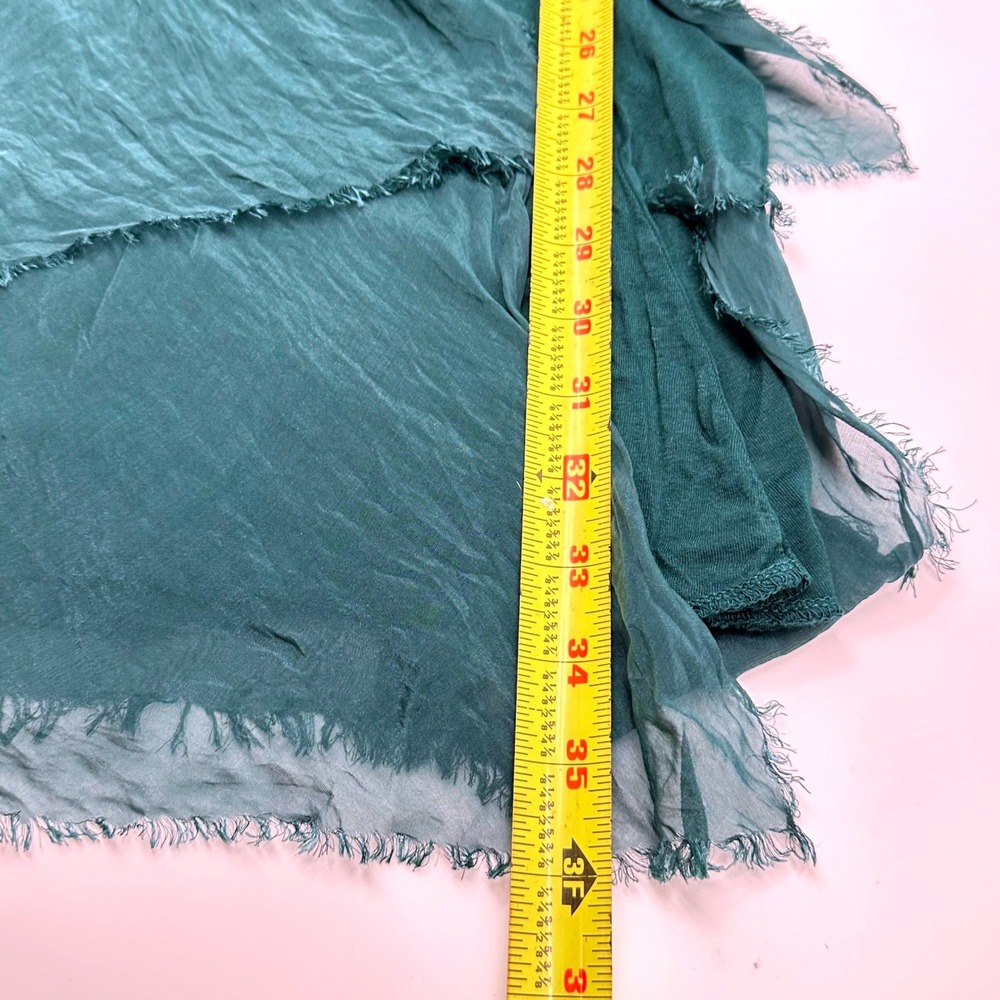 Made in Italy Silk Tiered Ruffle Dress Teal Green Sleeveless Cowl Neck Midi NWT - Picture 7 of 7